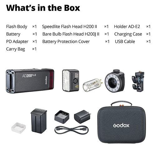 ⚡ Godox AD200Pro II – 200Ws Pocket Flash with TTL & HSS (Upgraded Pro Series) Condition: New